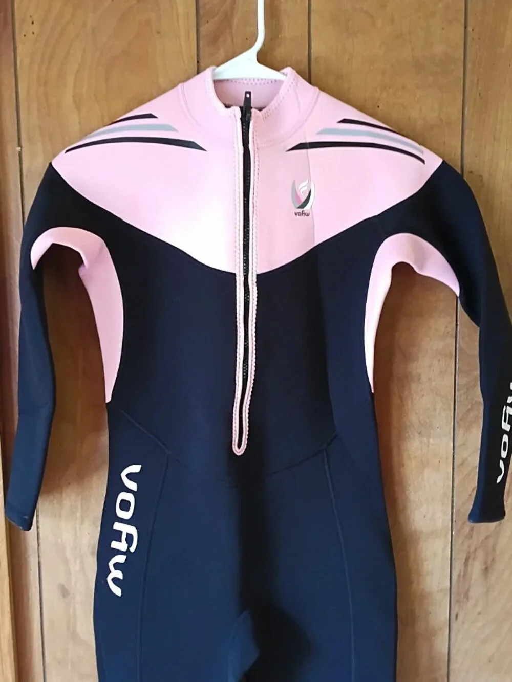 VOFIW Kids Wetsuit Size 14 Black Pink Full Body Long Sleeve Front Zip Swim